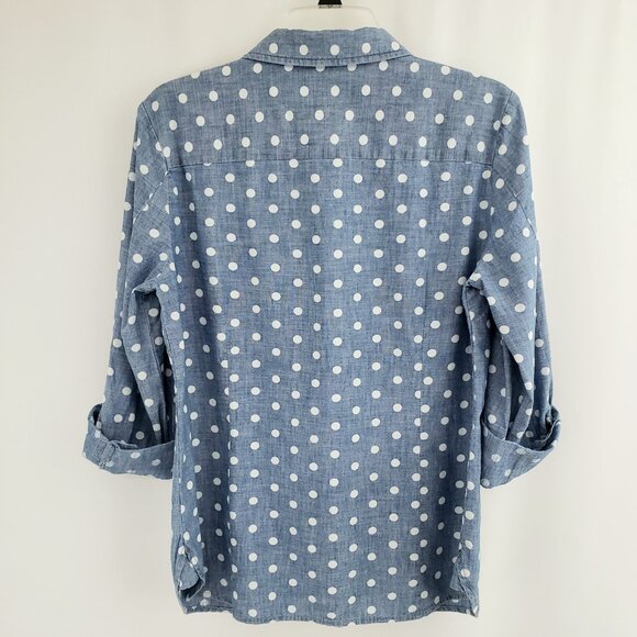 Tommy Hilfiger Button-Down Shirt NWOT MEDIUM Blue Polka Dot Roll-Tab Sleeves - Picture 6 of 8